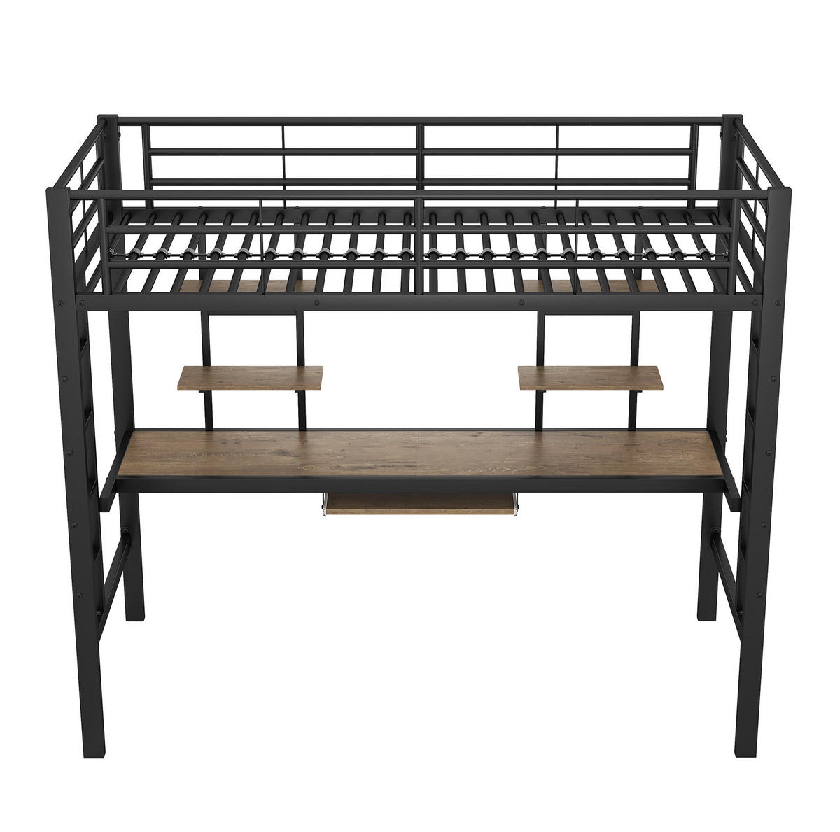 HOCHBETT 90/200 cm mit Schreibtisch, 2 Regalen und Tastaturablage aus Metall, Schwarz - Schwarz, Metall (90/200cm) - Redom