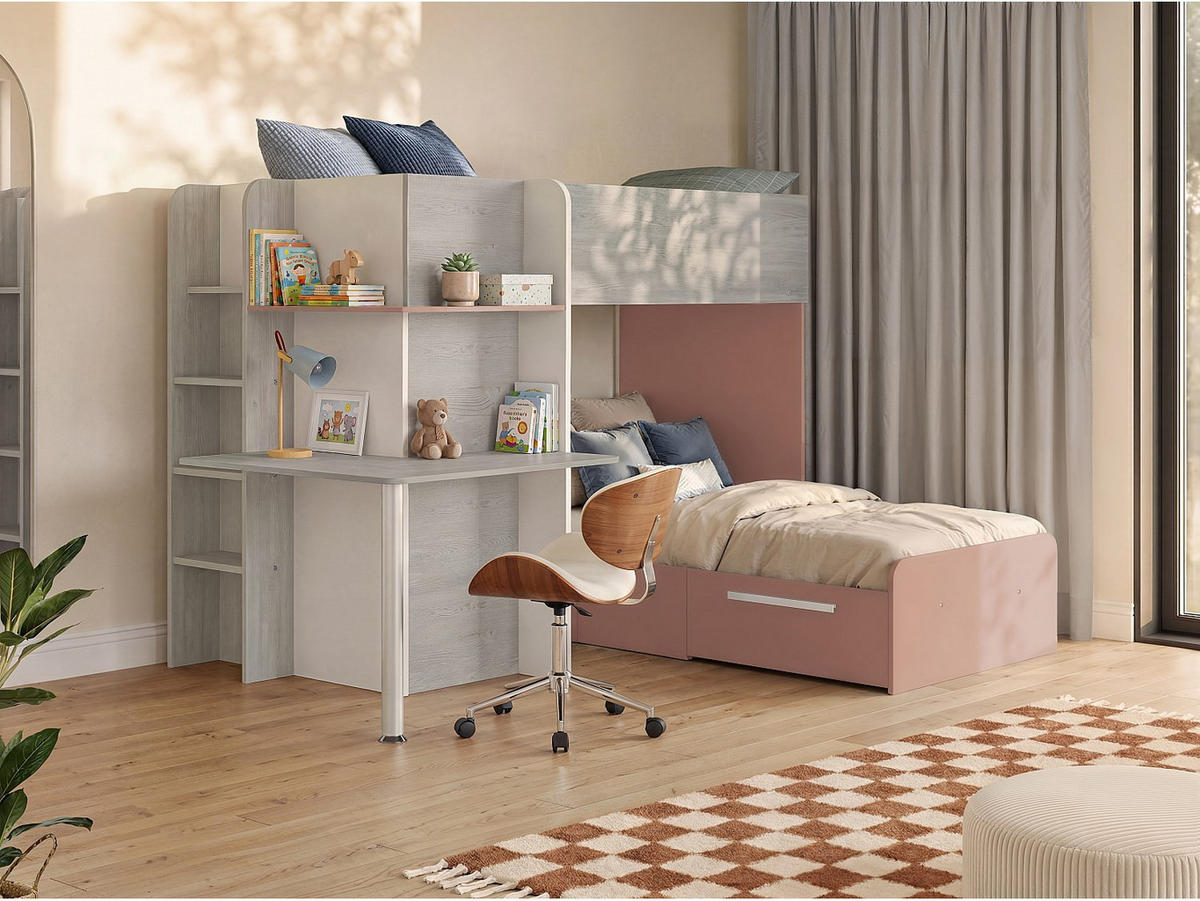 ETAGENBETT - 2 Personen - holz - hellgrau, puderrosa Samuel - Hellrosa/Hellgrau, Holz (90/190cm) - Vente-Unique