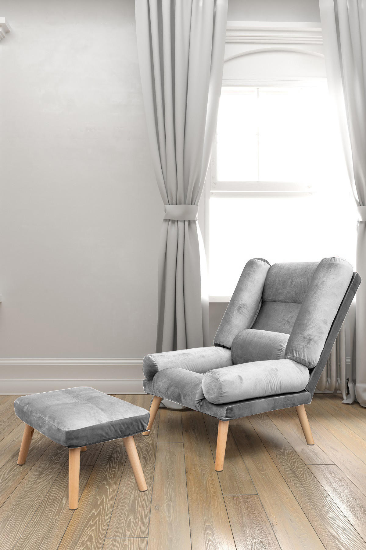 SESSEL Lola mit Fußhocker Rückenlehne 5-stufig einstellbar, silbergrau - Silberfarben, Holz/Kunststoff (75/100/60cm) - Margaret Hadas24