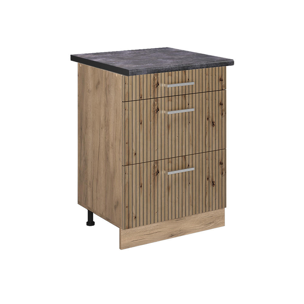 KÜCHENUNTERSCHRANK R-Line Artisan-Eiche 60 cm mit Schubladen AP Anthrazit - Eiche Wotan/Eiche Artisan, Holzwerkstoff (60/81.6/60cm) - Vicco
