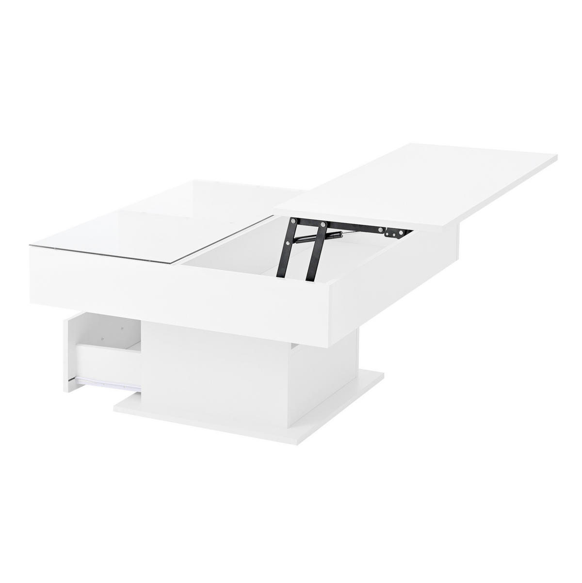 COUCHTISCH 78/78 cm höhenverstellbar mit LED-Beleuchtung und Stauraum - Weiß, Holzwerkstoff (78/78/59.5cm) - BEAOK