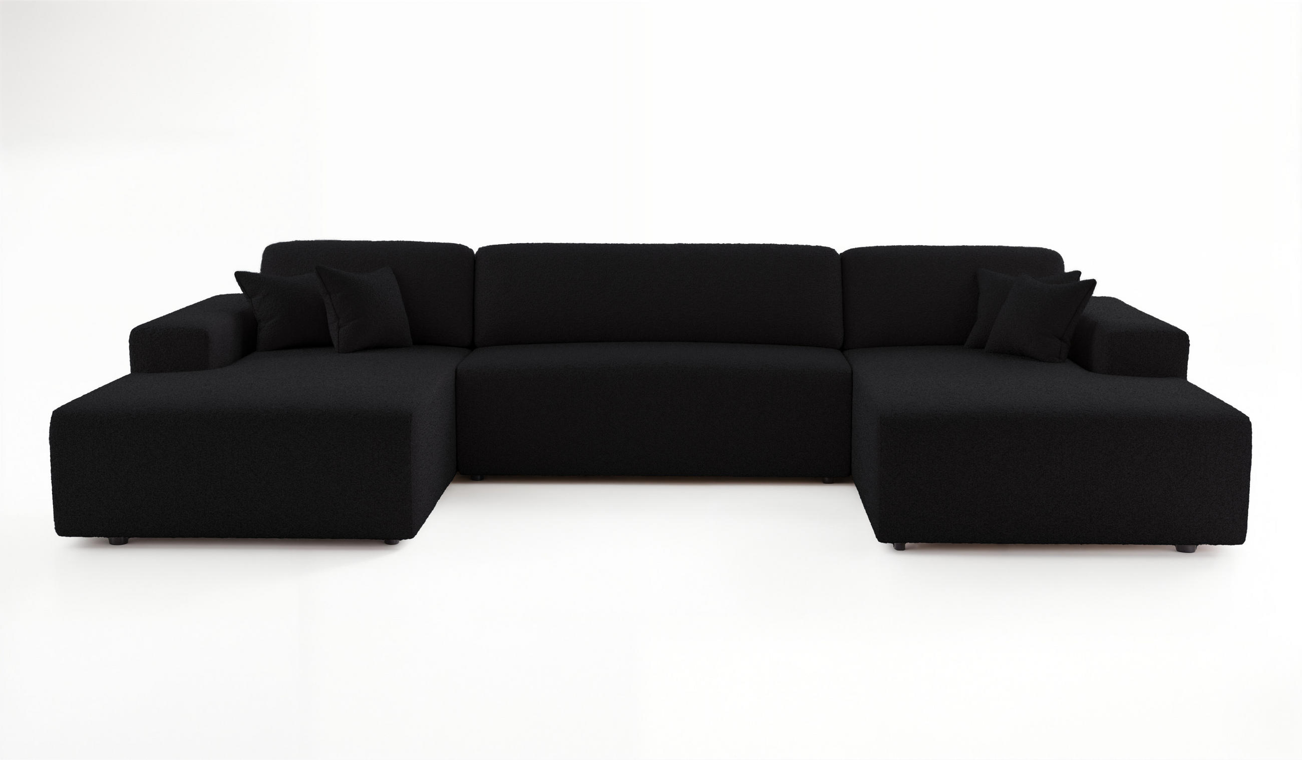 WOHNLANDSCHAFT PULA-U BOUCLE mit Schlaffunktion & Stauraum Schwarz - Schwarz, Textil (364/84/187cm) - Luxkor24