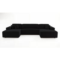 WOHNLANDSCHAFT PULA-U BOUCLE mit Schlaffunktion & Stauraum Schwarz - Schwarz, Textil (364/84/187cm) - Luxkor24