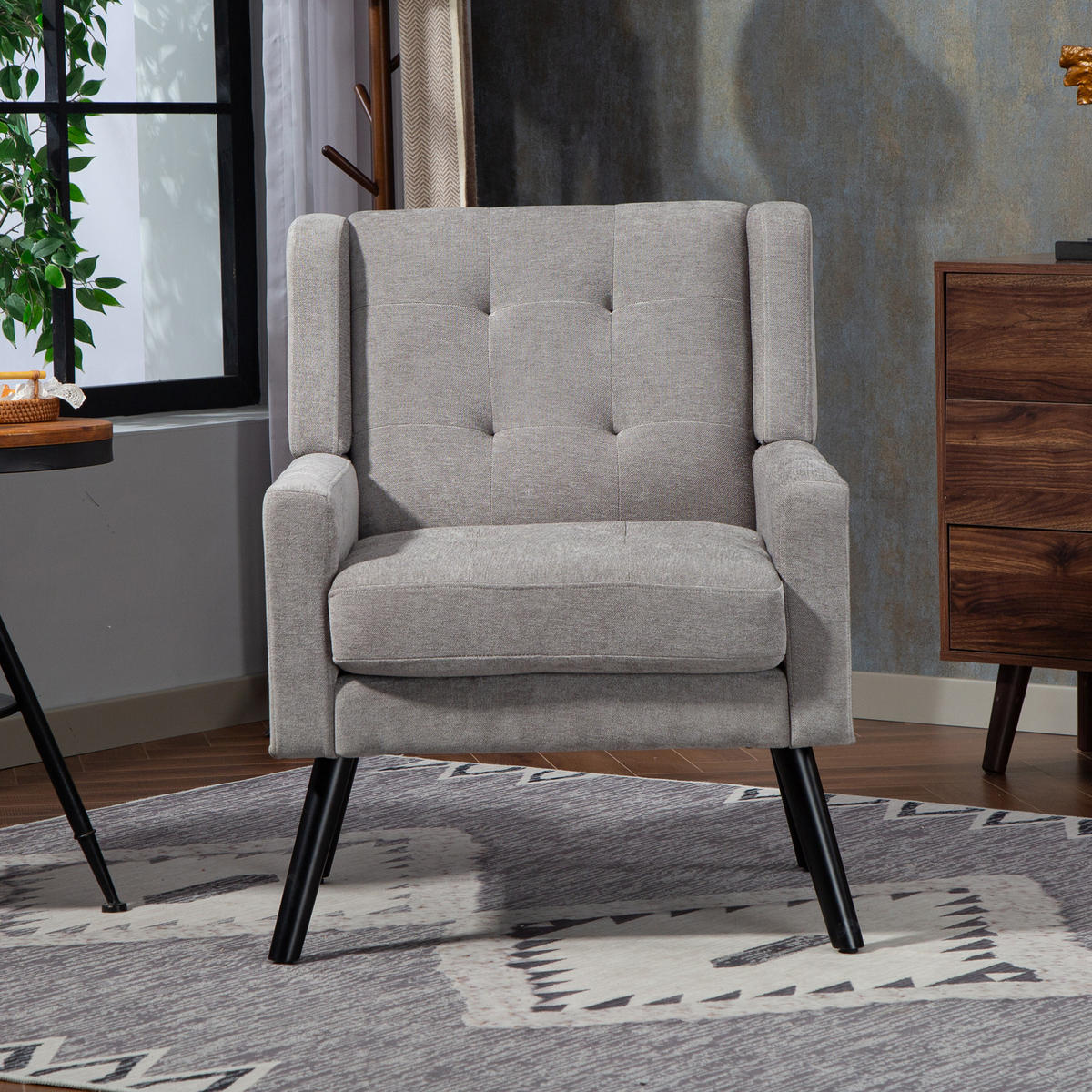 SESSEL Hellgrau mit Tufting und Massivholzbeinen, kompakt und bequem,76/68/88 cm - Hellgrau, Textil (76/88/68cm) - Flora Grace