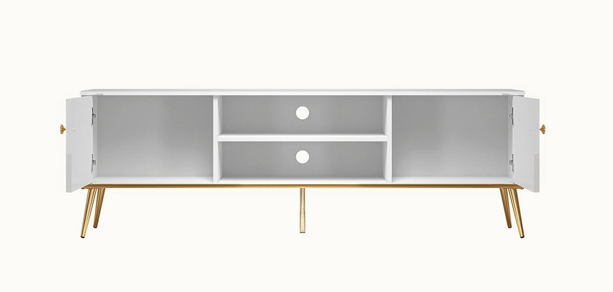 LOWBOARD Goldin weiß / gold 160 / 40 / 54cm - Weiß Hochglanz/Weiß, Holz/Holzwerkstoff (160/54/40cm) - Feldmann-Wohnen