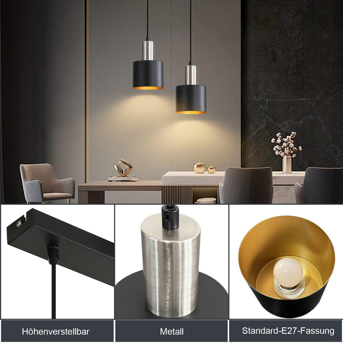 PENDELLEUCHTE Iris 30/30/173.5 cm - Schwarz, Metall (30/30/173.5cm) - ZMH