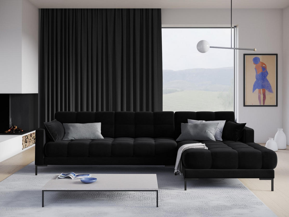 ECKSOFA rechts Mamaia aus Samt schwarz 5 Sitzplätze - Schwarz, Textil (185/293cm) - Micadoni