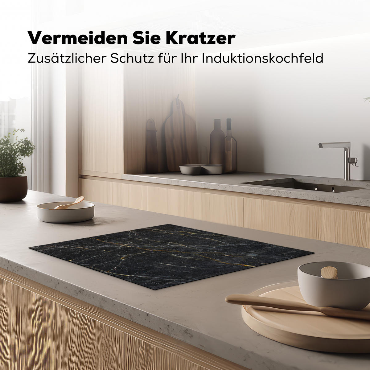 HERDABDECKPLATTE Marmor - Schwarz - Gold - Grau - Marmorstruktur 65x52 cm - Goldfarben, Kunststoff (65/0.2/52cm) - MuchoWow