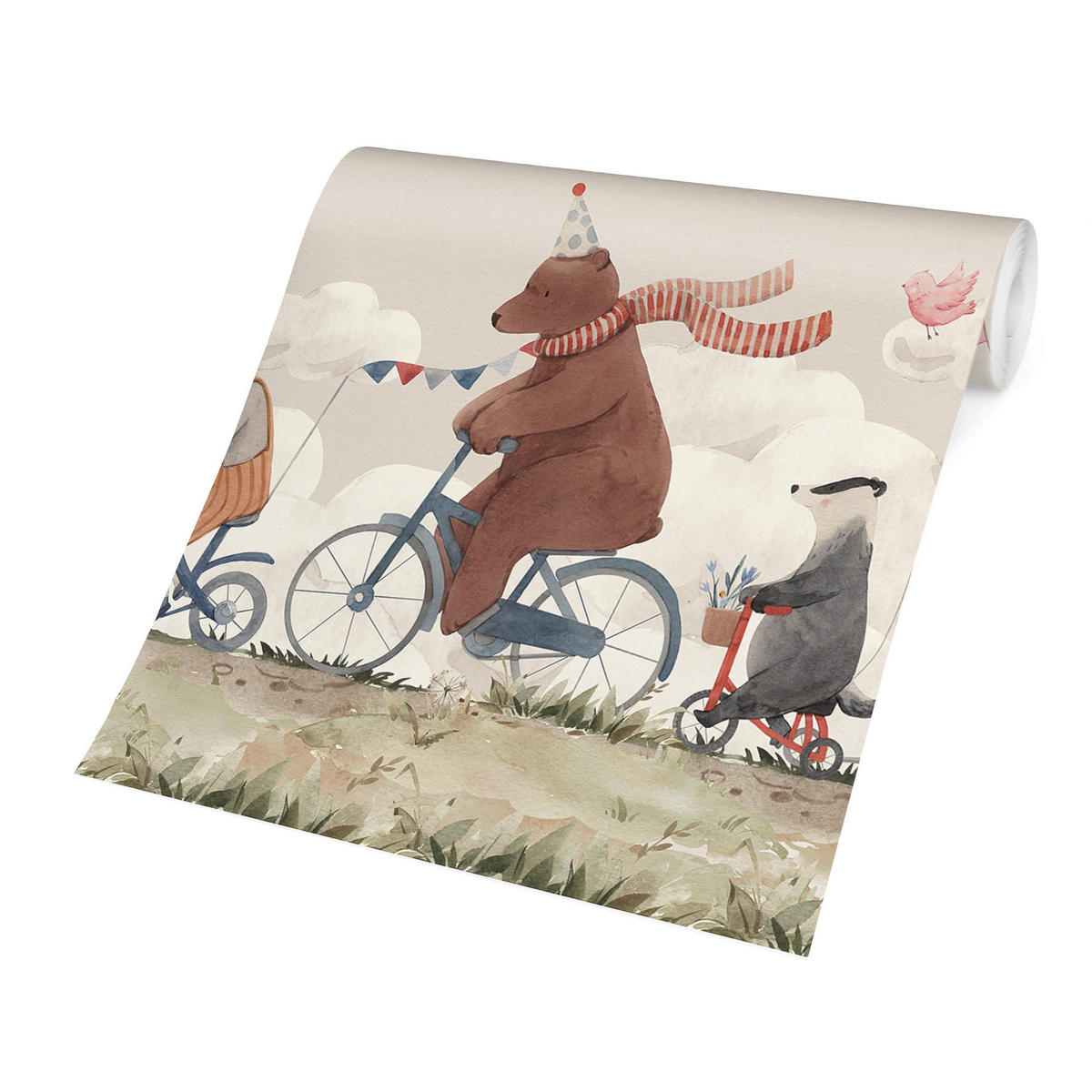 FOTOTAPETE Tierfreunde auf dem Rad 288/190 cm - Multicolor, Papier (288/190cm) - Bilderwelten
