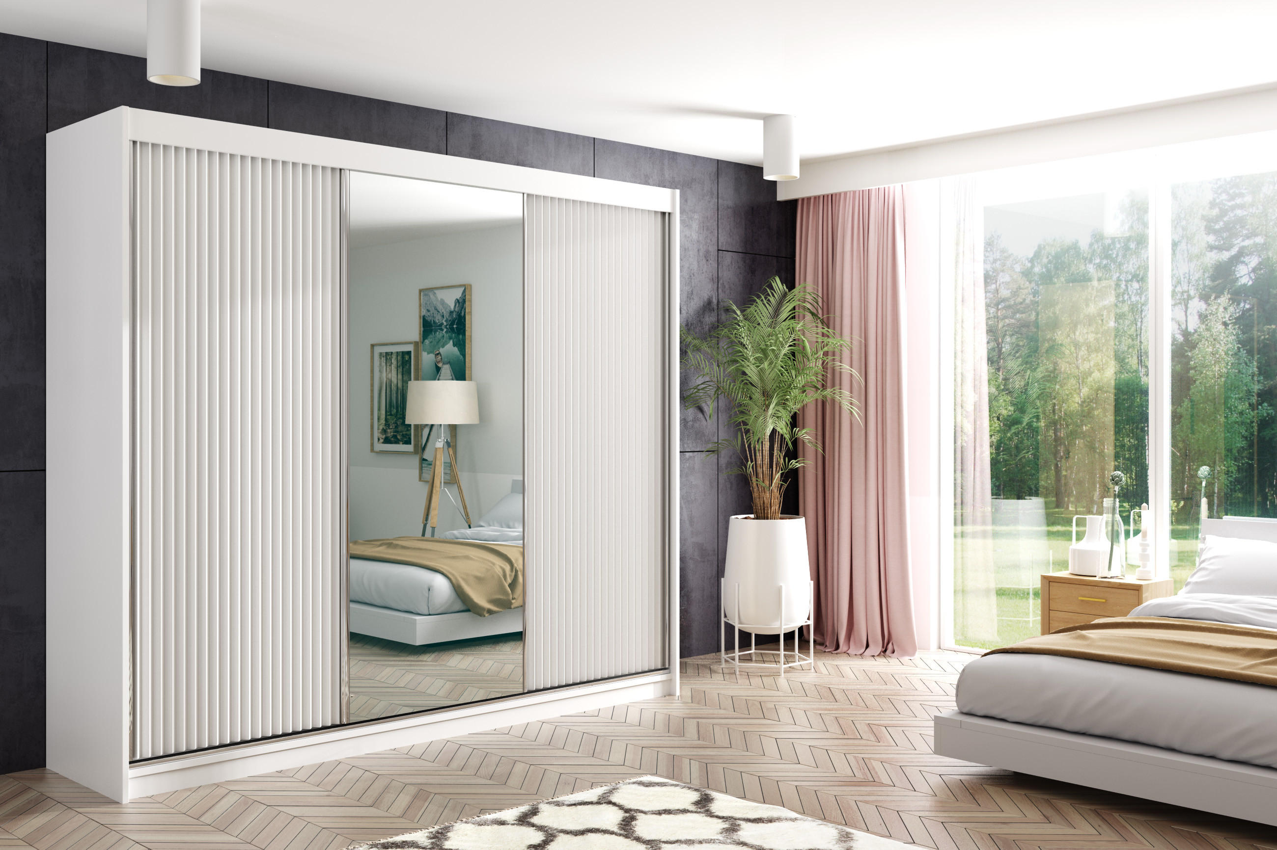 KLEIDERSCHRANK RYFLO mit LED - 250 - Weiß - Weiß, Holzwerkstoff (250/215/61cm) - ALTDECOR