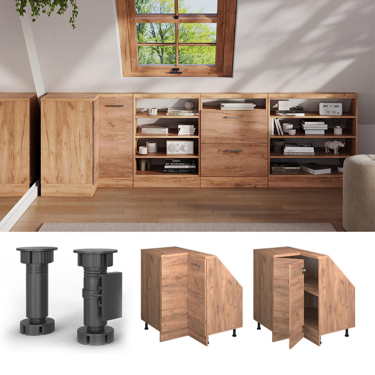 DACHSCHRÄGENSCHRANK ECKSCHRANK Rion Goldkraft Eiche 75.6 x 81.6 cm mit 1 Tür - Honigeiche, Holzwerkstoff (75.6/81.6/75.6cm) - Vicco