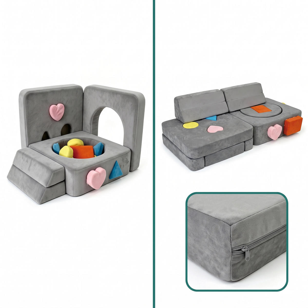 SPIELSOFA Anthrazit modular 18-tlg.-Set Schaumstoff - Grau, Kunststoff/Textil (130/40/65cm) - Relaxdays