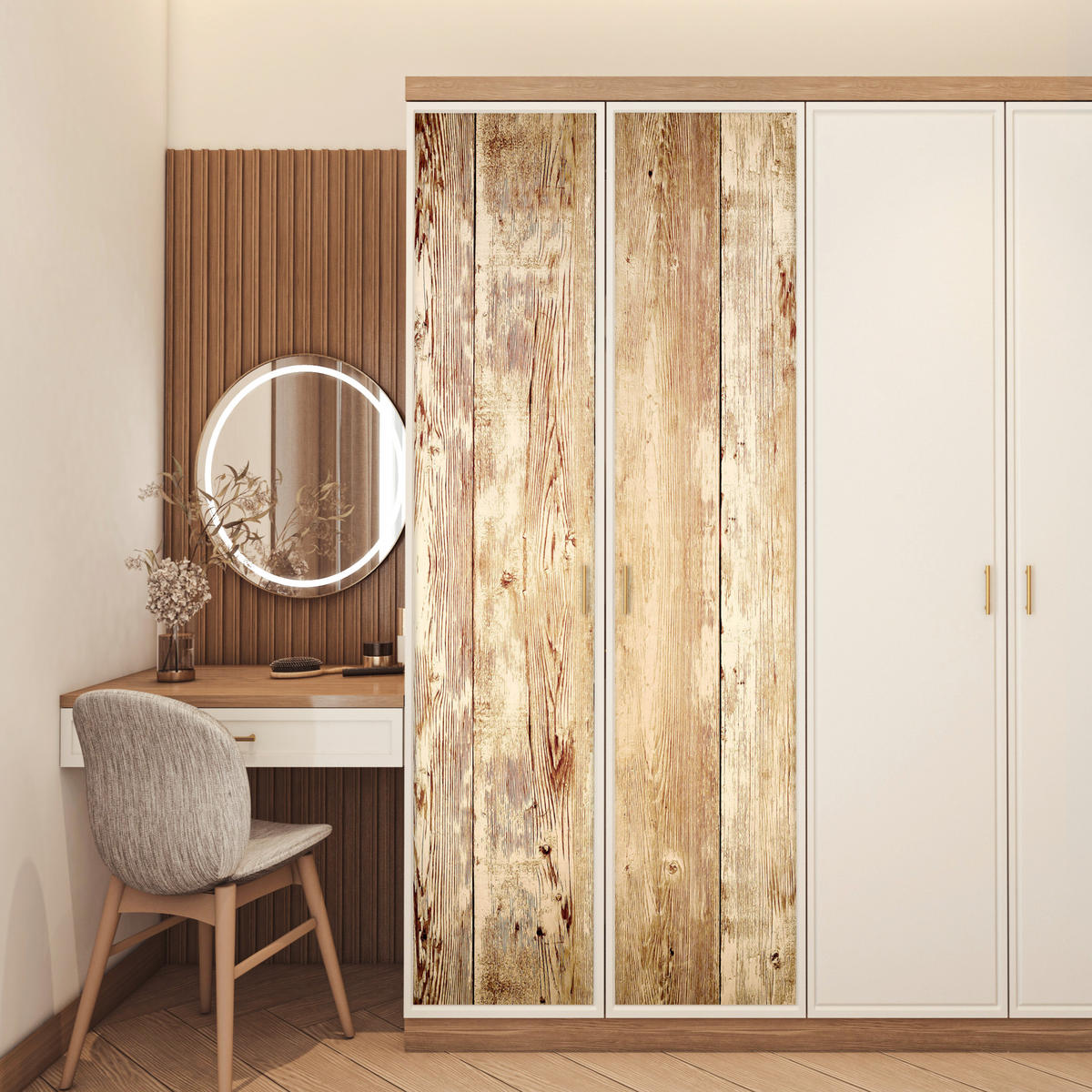 TÜRAUFKLEBER Holz - Vintage - Regal - Eiche 80x215 cm - Türtapete - Honigeiche, Kunststoff (80/0.1cm) - MuchoWow