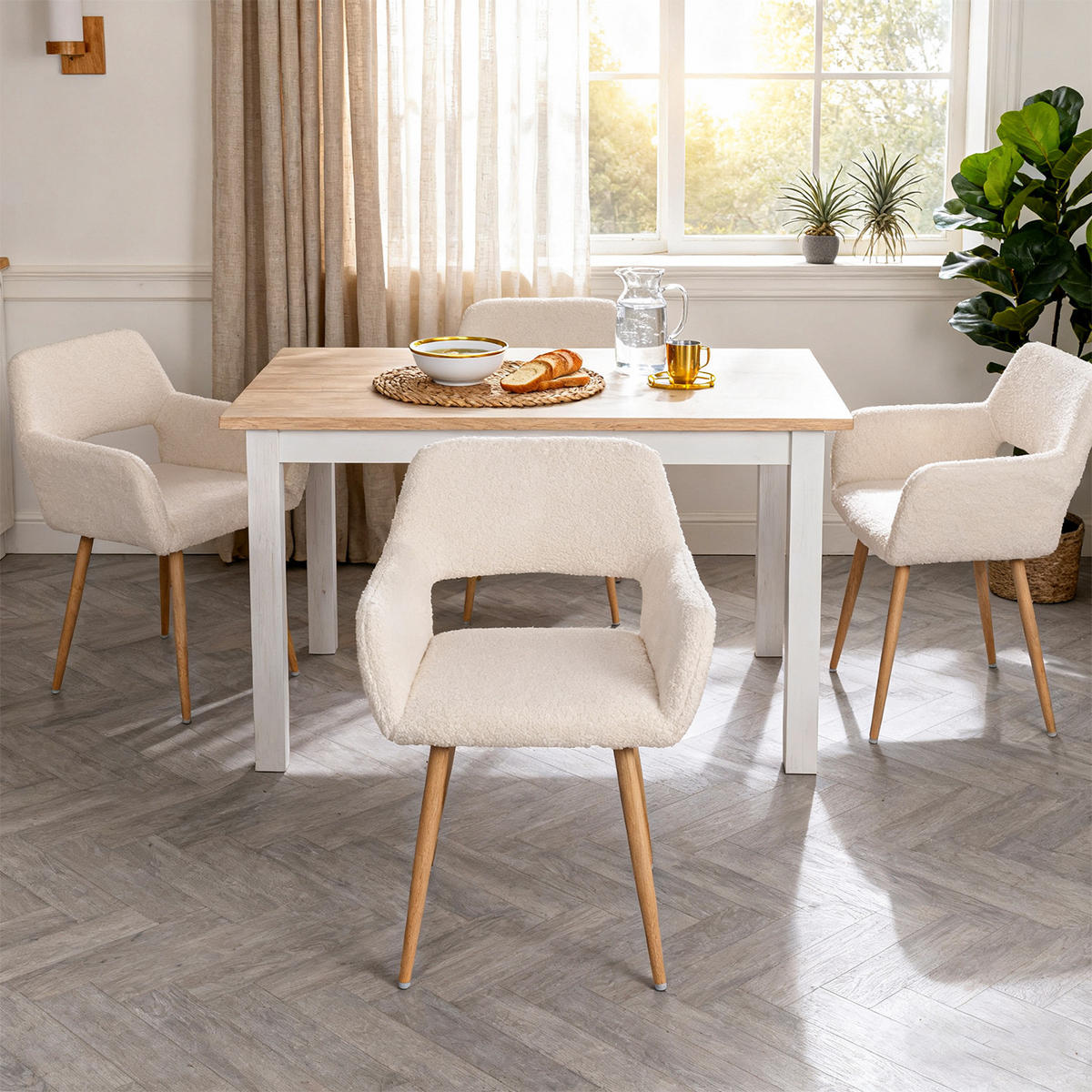 BÜROSTÜHLE 4er-Set, skandinavisches Design, gepolsterte Sitzfläche aus Wollstoff, Holzbeine, Beige - Beige, Textil/Metall (56/78/52cm) - Meubles Cosy