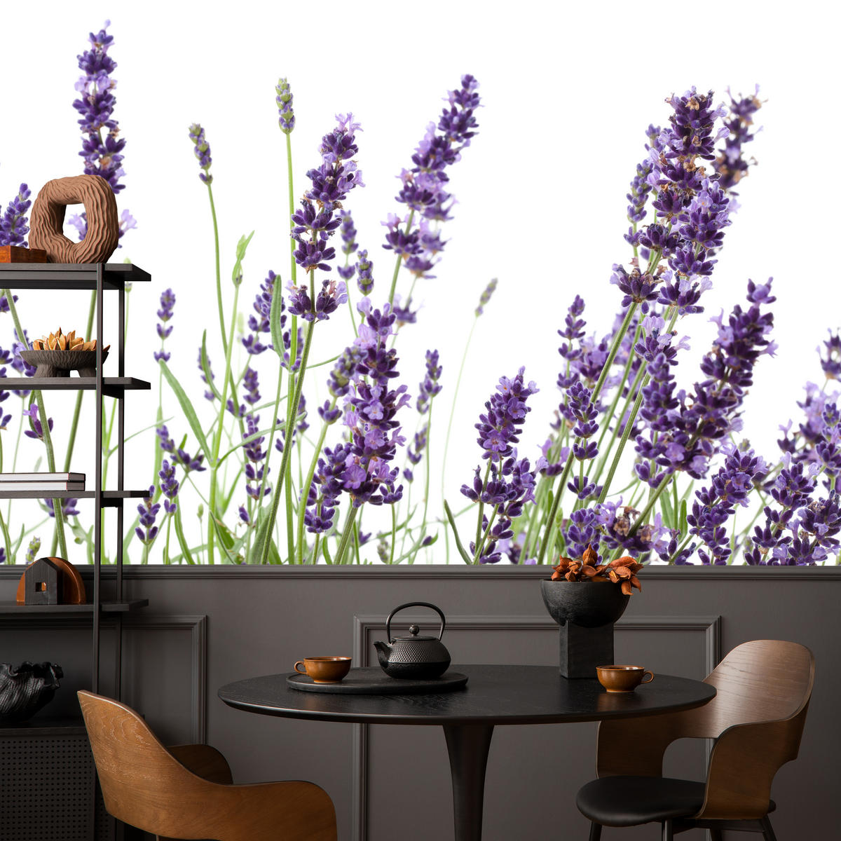 FOTOTAPETE für Küche Lavendelblüten Weißer Hintergrund 300x210 - Violett/Lila, Papier (300/210cm) - Muralo