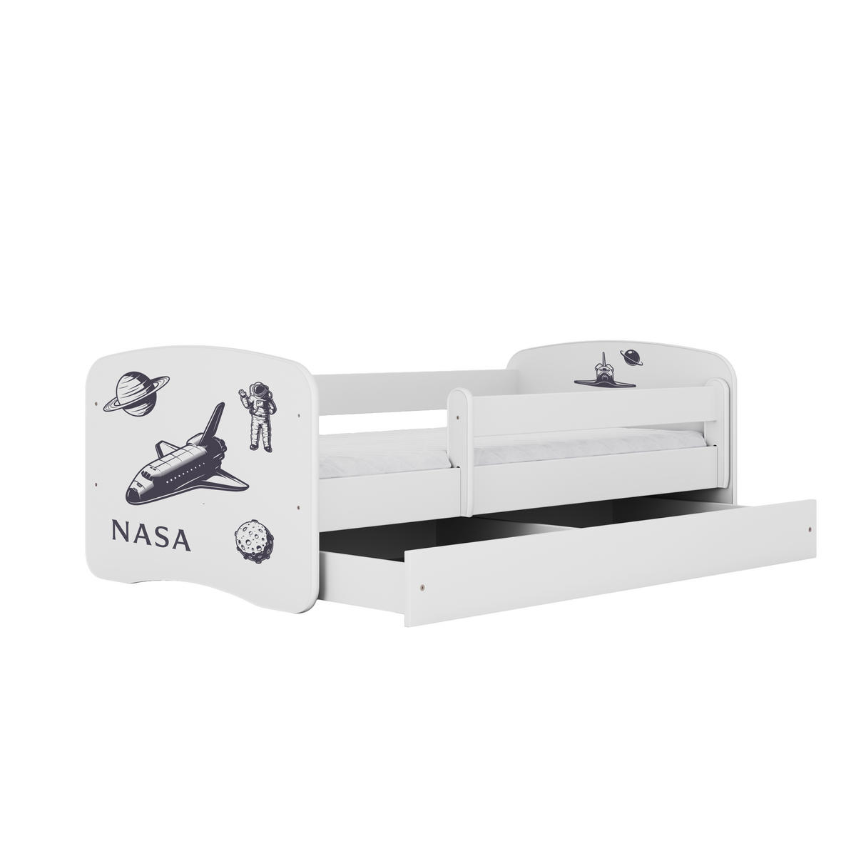 KINDERBETT NASA mit Schublade und Matratze 180/80 - Weiß, Holzwerkstoff (80/180cm) - RAUMHIRSCH FURNITURE