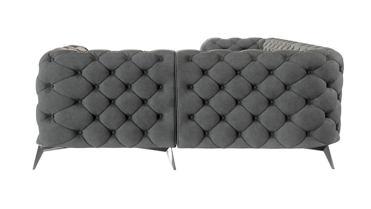 ECKSOFA Chesterfield Laura Grau Samt, Ottomane rechts - Silberfarben/Grau, Holz/Textil (264/204cm) - S-Style Möbel