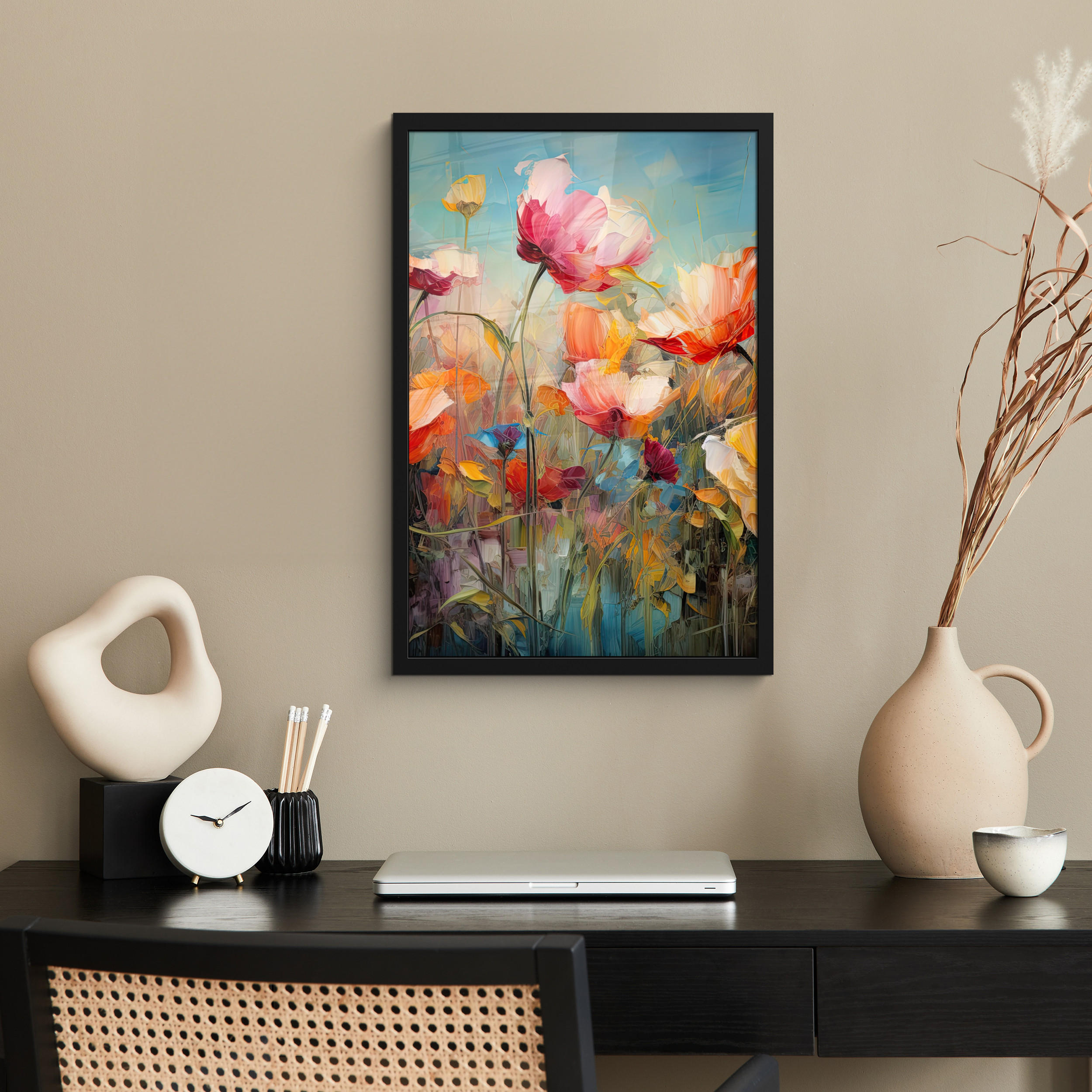 GERAHMTES BILD Blumen - Aquarell - Kunst - Botanisch - Natur 40x60 cm - Orange, Papier (40/60cm) - MuchoWow