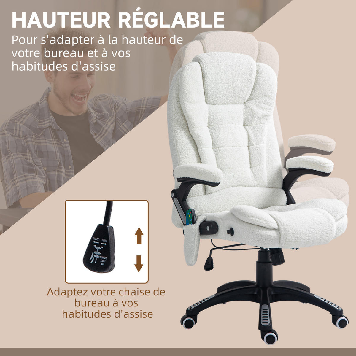 CHEFSESSEL DE-11705 Massage- & Heizfunktion Schwarz - Weiß, Textil (74/116/67cm) - ComfortXL