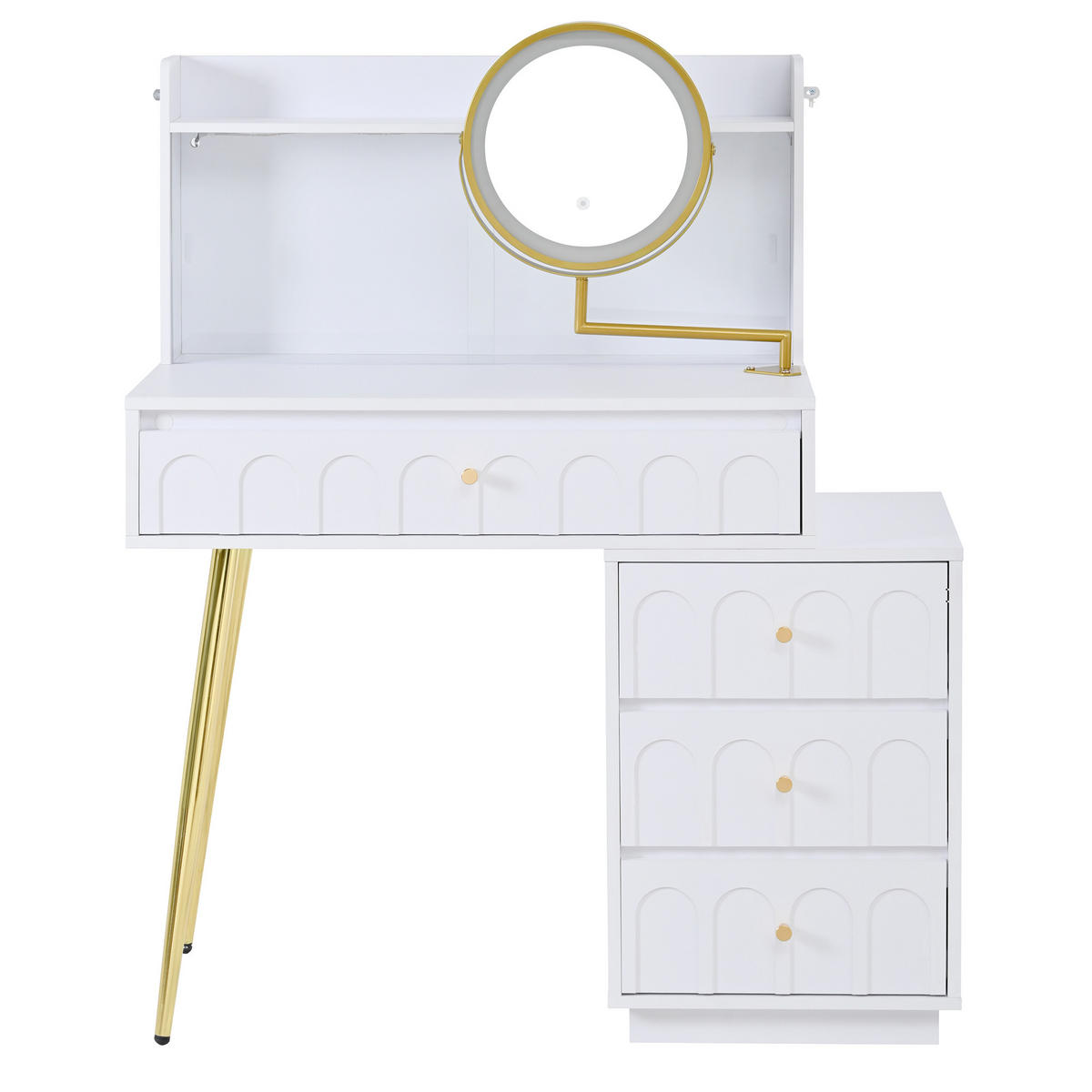 SCHMINKTISCH 112/34,5/116 cm weiß aus MDF mit LED-Spiegel - Weiß, Holzwerkstoff (34.5/116/112cm) - OKWISH