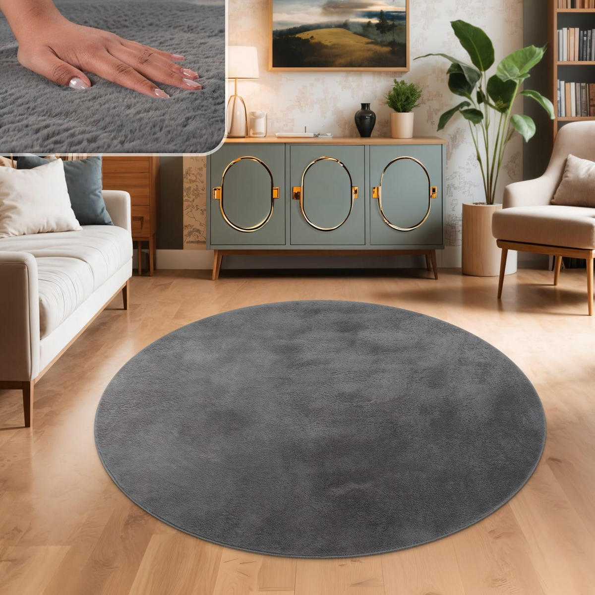 HOCHFLORTEPPICH 80/80 cm Soft 380 - Anthrazit, Kunststoff (80/80cm) - Paco Home
