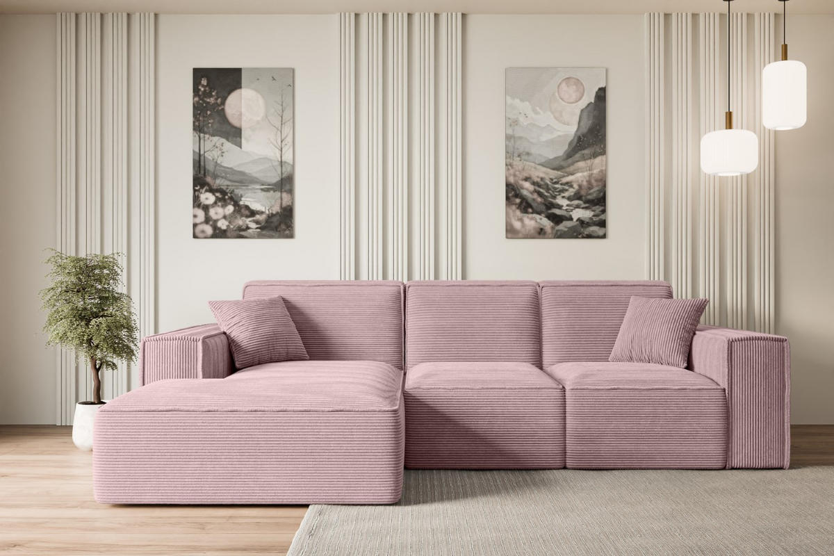 ECKSOFA Ottomane Links SERRA-L - 266x165x73 cm Rosa Cord - Schwarz/Rosa, Holzwerkstoff/Kunststoff (165/266cm) - ALTDECOR