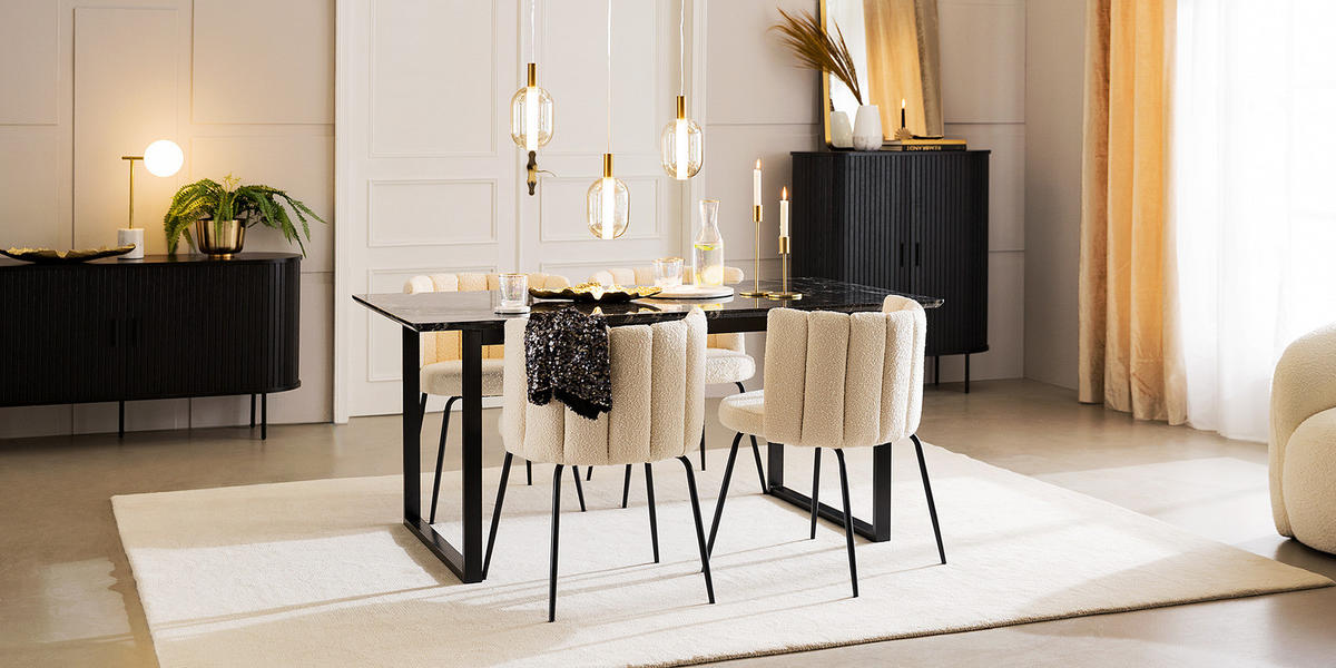 ESSTISCH - Schwarz, Holzwerkstoff/Metall (90/160/75cm) - home24