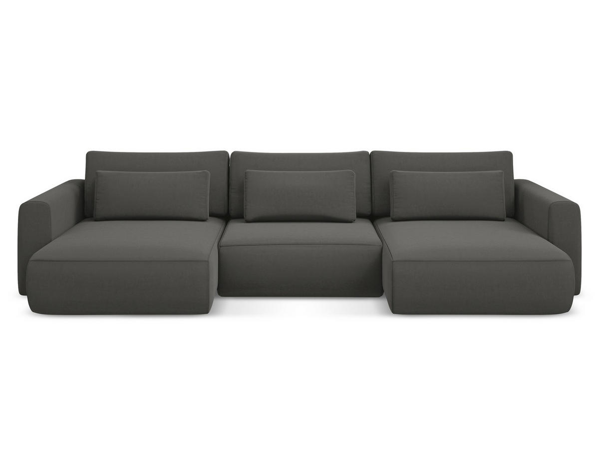 WOHNLANDSCHAFT Samt Stoff Grau - Dunkelgrau/Schwarz, Kunststoff/Textil (340/82/149cm) - Makamii