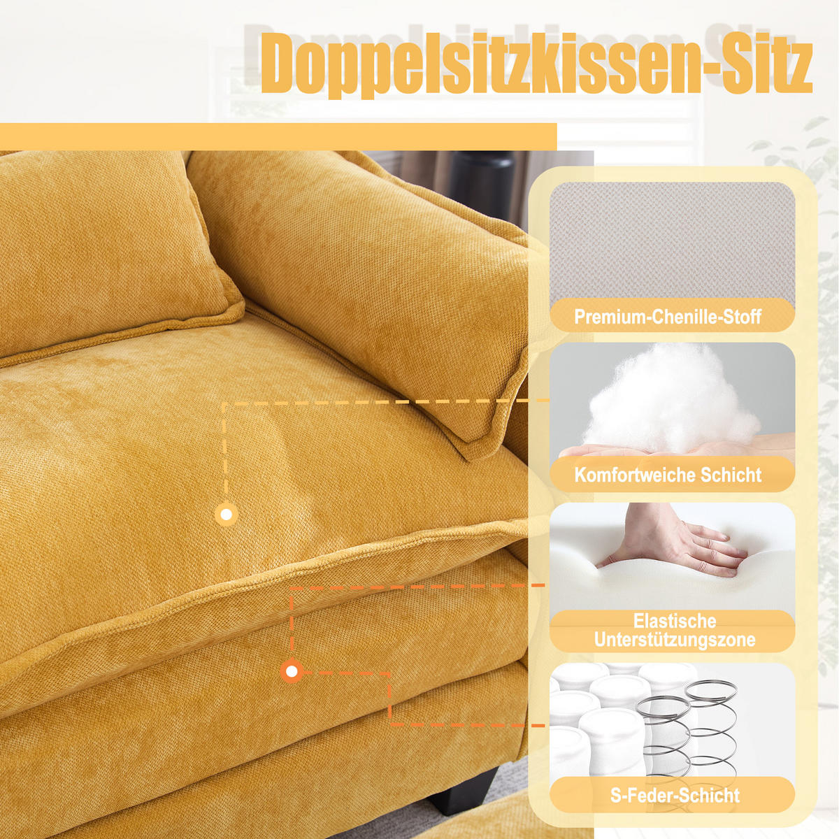 LOUNGESESSEL mit Hocker und Stauraum in Samt, 103 / 85 / 91 cm - Gelb, Textil (85/91/103cm) - PARAFTA HOME