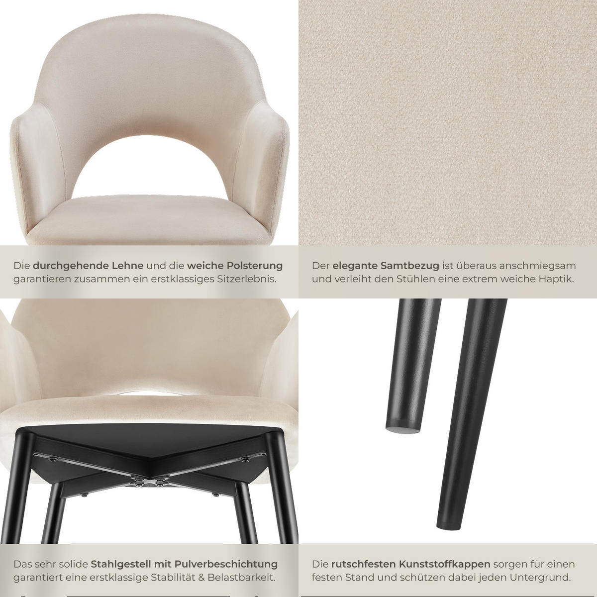 ARMLEHNSTUHL 6er Set Sachel 57 x 61 5 x 87 5 cm creme - Creme, Kunststoff (57/87.5/61.5cm) - tectake