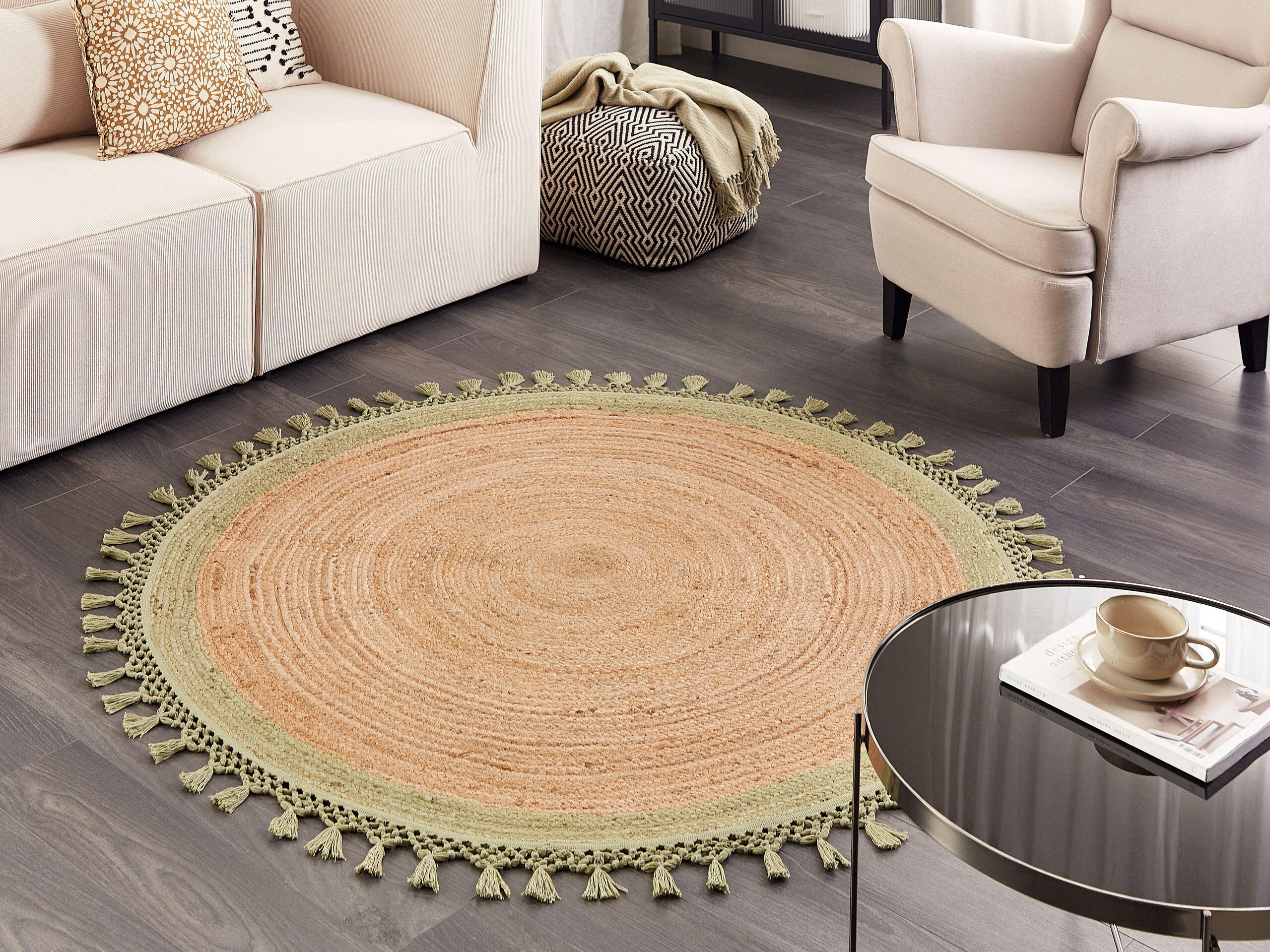 TEPPICH geflochten Marts 140/140 cm - Beige, Naturmaterialen (140/140cm) - Beliani