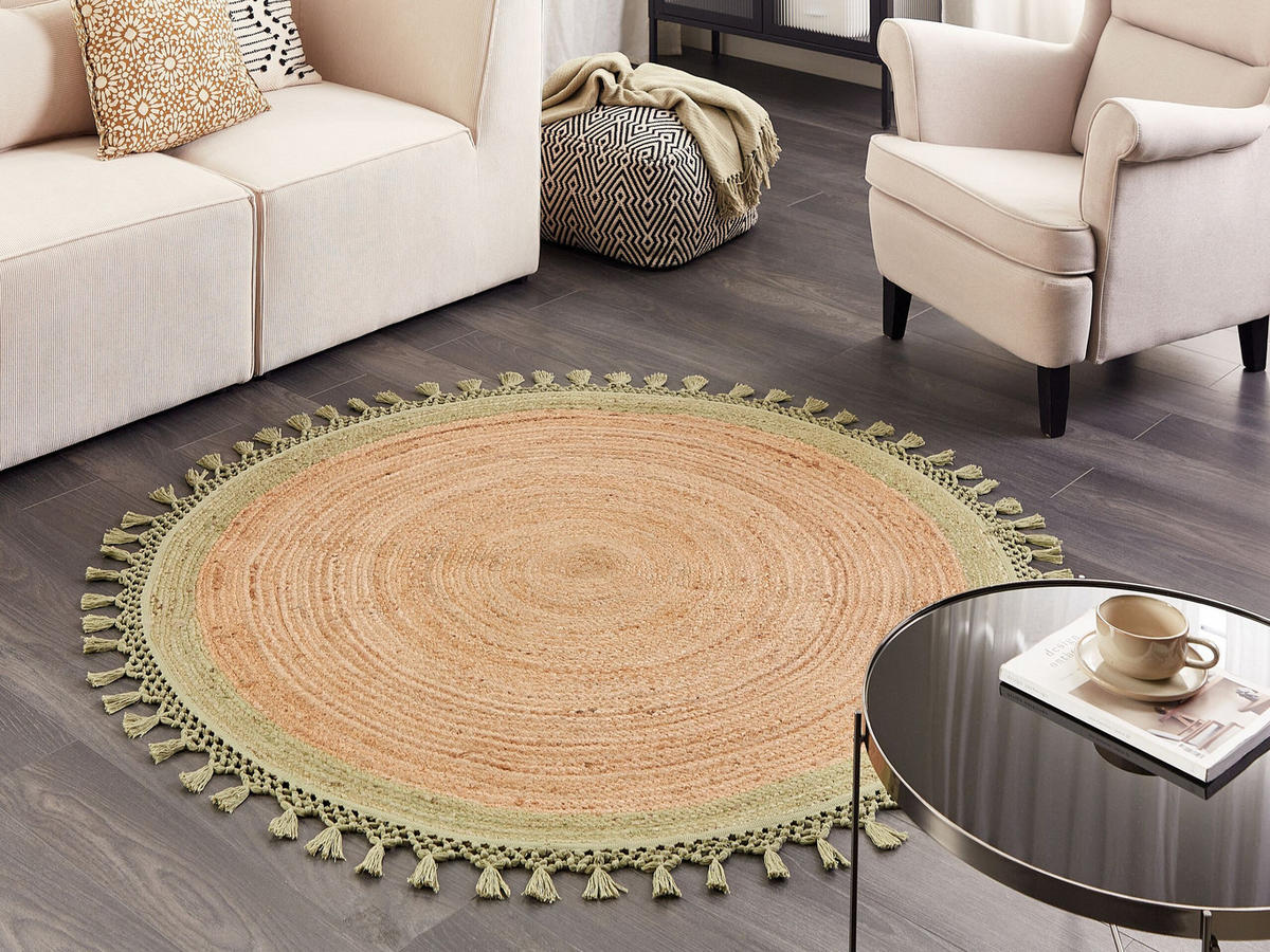 TEPPICH geflochten Marts 140/140 cm - Beige, Naturmaterialen (140/140cm) - Beliani