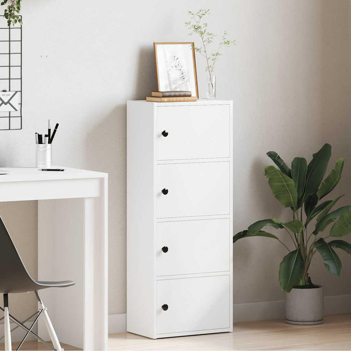 BÜCHESCHRANK mit 4 Türen 40/24/102 cm aus Holzwerkstoff Weiß - Weiß, Holz (40/102/24cm) - vidaXL