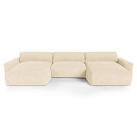 WOHNLANDSCHAFT Gerippter Samt Creme 420cm - Creme, Textil (420/75/174cm) - Sia Home
