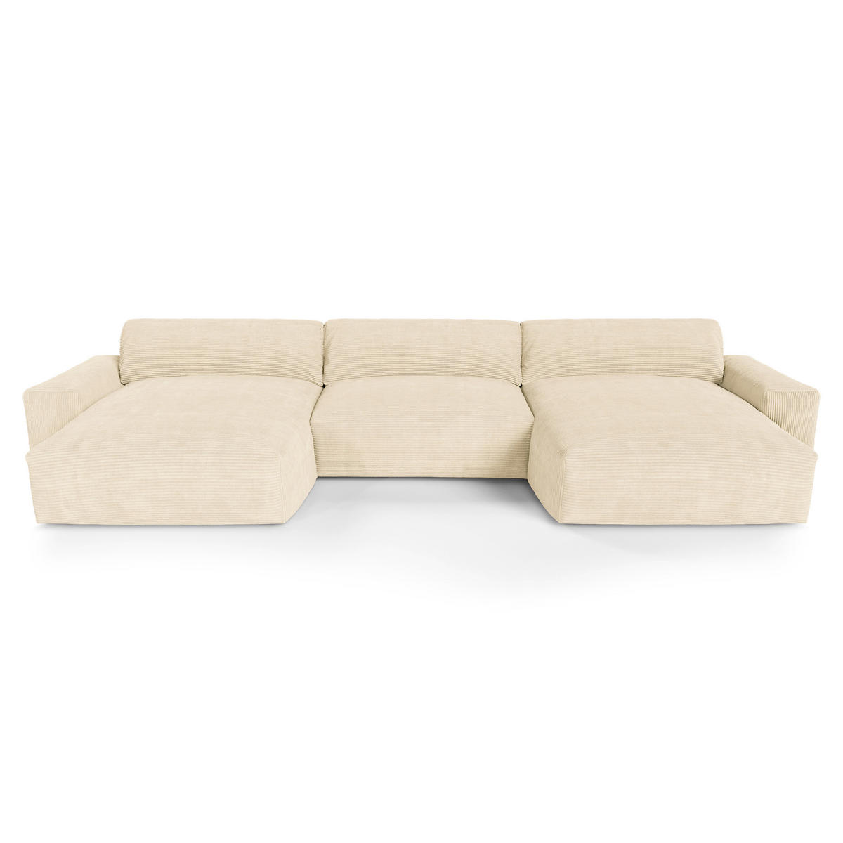 WOHNLANDSCHAFT Gerippter Samt Creme 420cm - Creme, Textil (420/75/174cm) - Sia Home