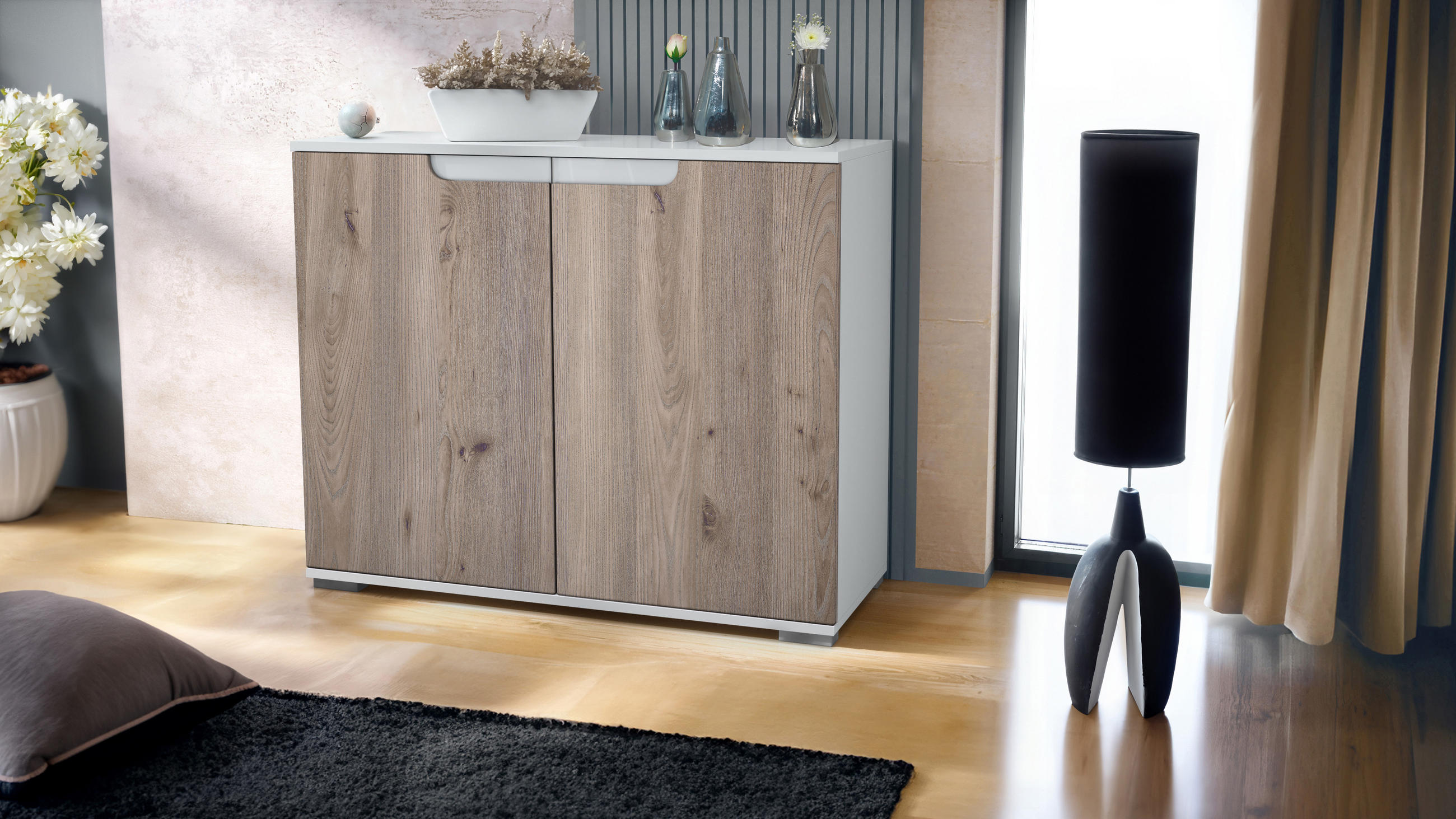 KOMMODE Sylt Eiche Nordic - Silbereichenfarben, Holzwerkstoff (92.5/75.5/35cm) - Vladon