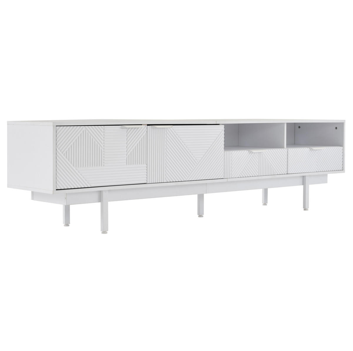 TV ormarić 200/40/51 cm bijeli od iverice s geometrijskim uzorkom i spremištem - bijela, drvni materijal (200/51/41cm) - OKWISH