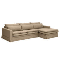 ECKSOFA mit Husse - Longchair, Webstoff - Hellbraun/Schwarz, Kunststoff/Textil (300/175cm) - home24