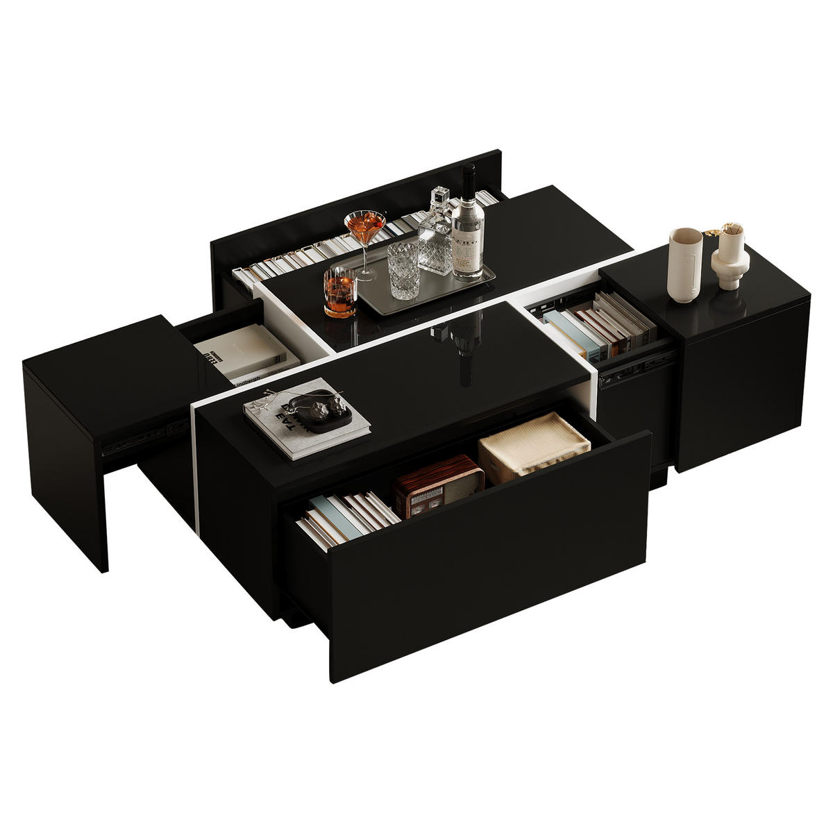 COUCHTISCH 100/60/40 cm schwarz mit 4 Schubladen und Hochglanzoberfläche - Schwarz, Holzwerkstoff (100/60/40cm) - OKWISH
