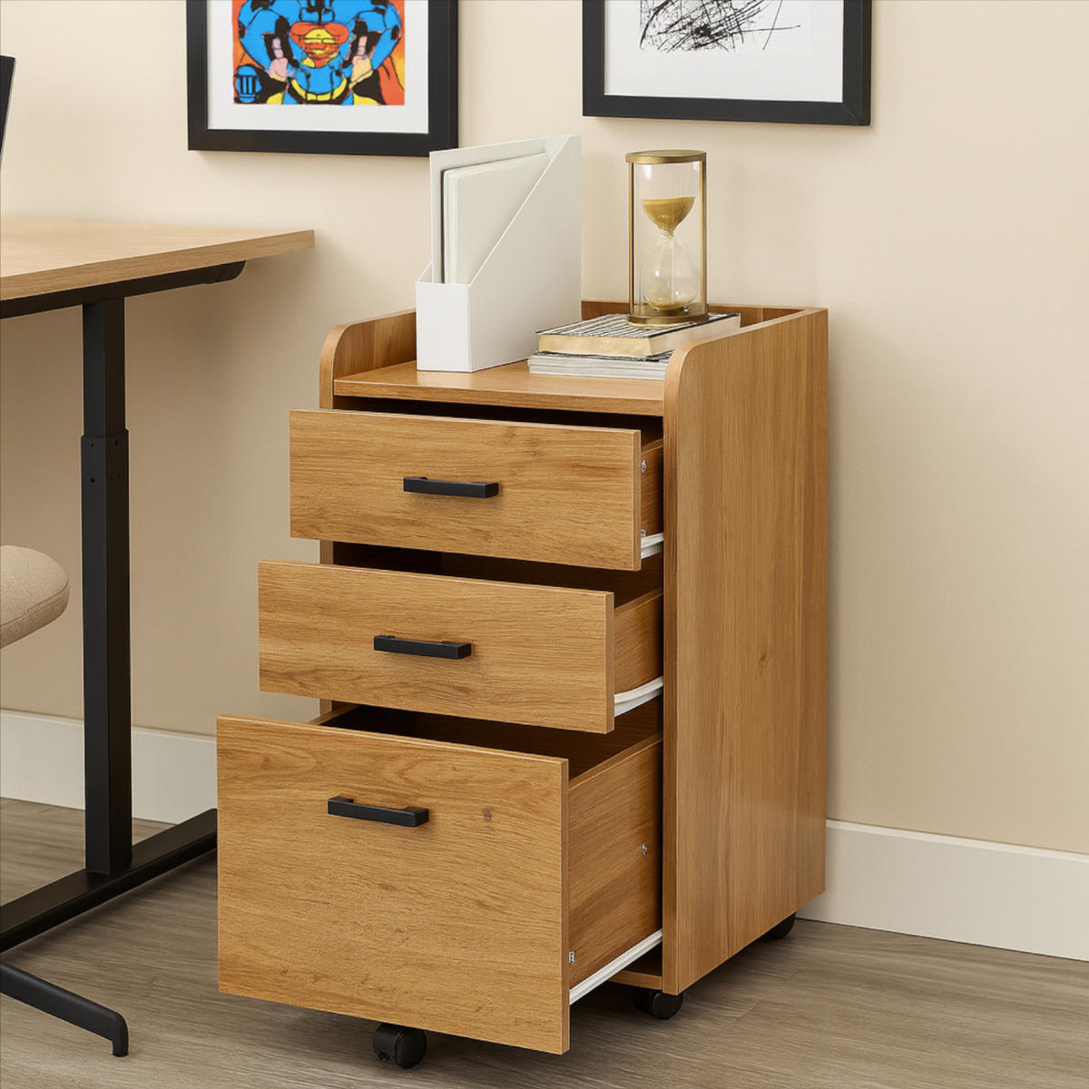 ROLLCONTAINER Holzoptik Erlefarben 3 Schubladen 42x40x72 cm - Erlefarben, Holzwerkstoff/Metall (42/72/40cm) - Begryf