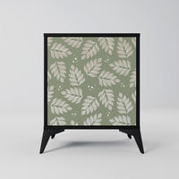 SIDEBOARD LEAVES ON GREEN, Schwarz, 57,5x42x70,5 cm, Schwarze Metall-Sternfüße - Multicolor/Schwarz, Holzwerkstoff/Metall (57.5/70.5/42cm) - SpaceRebels