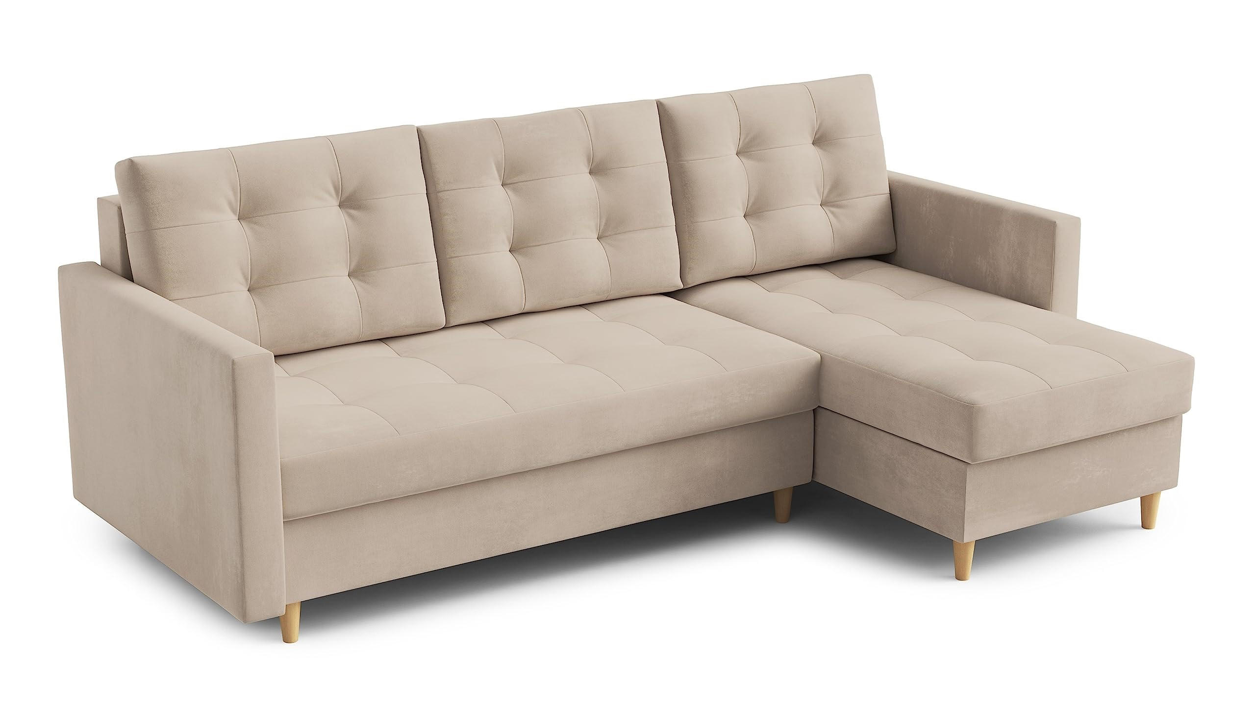 ECKSOFA DIVO 224x103 cm, Schlaffunktion, Creme, Rechts - Creme, Holz/Textil (224/144cm) - DomoHome
