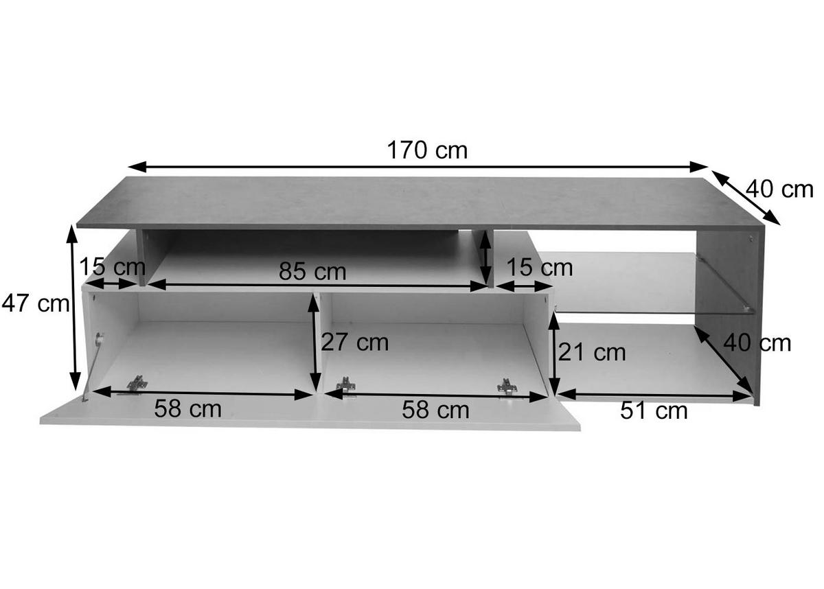 TV-RACK Beton Dekor, weiß - Weiß/Grau, Holz (170/47/40cm) - MCW