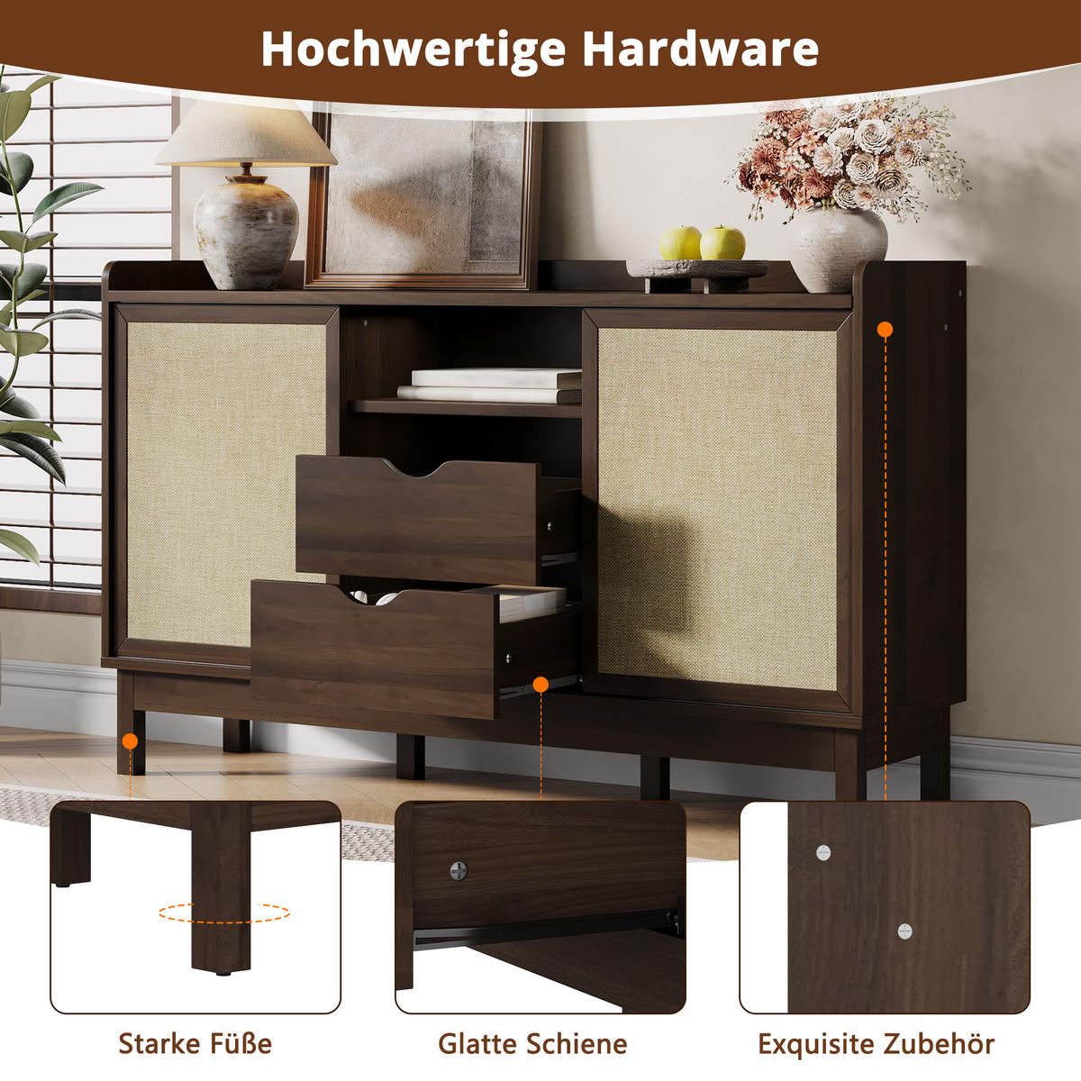 SIDEBOARD Schiebetüren 2 Schubladen Wohn Esszimmer Multifunktional - Naturfarben, Holzwerkstoff (39.5/80/150cm) - FLIEKS