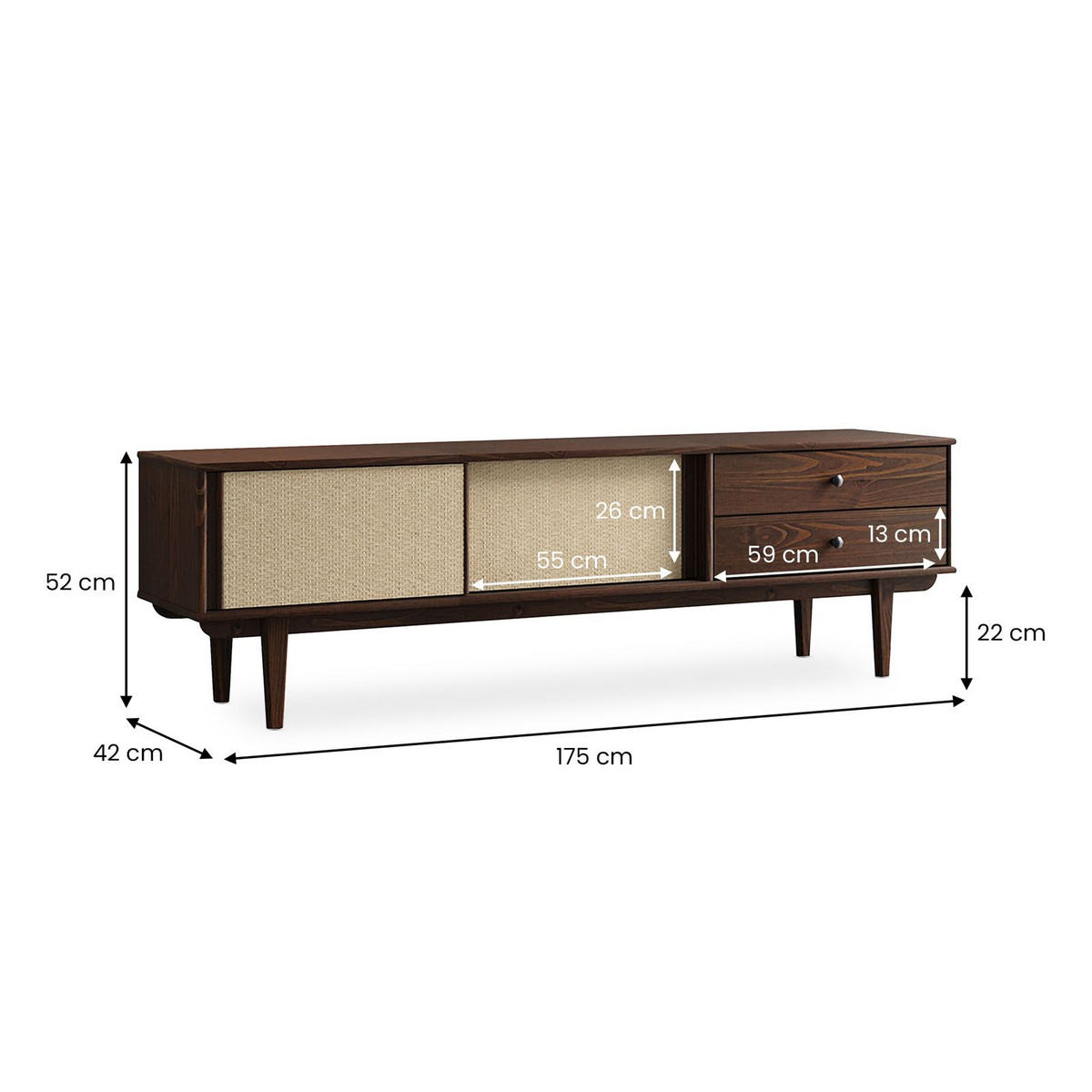 LOWBOARD SIMONA nussbaum - Nussbaumfarben, Holz (175/52/41cm) - IDIMEX