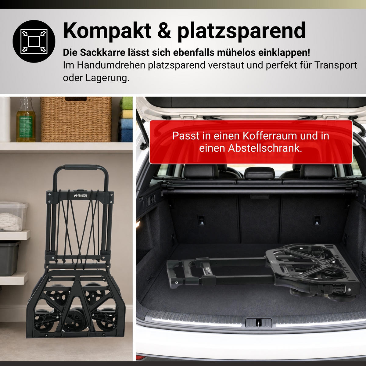 TREPPENSTEIGER Sackkarre Elephant klappbar 112x49x58cm Traglast 150kg AluminiumrahmenTRR Fachgummiräder Silber - Schwarz, Metall (58/49/112cm) - PROREGAL