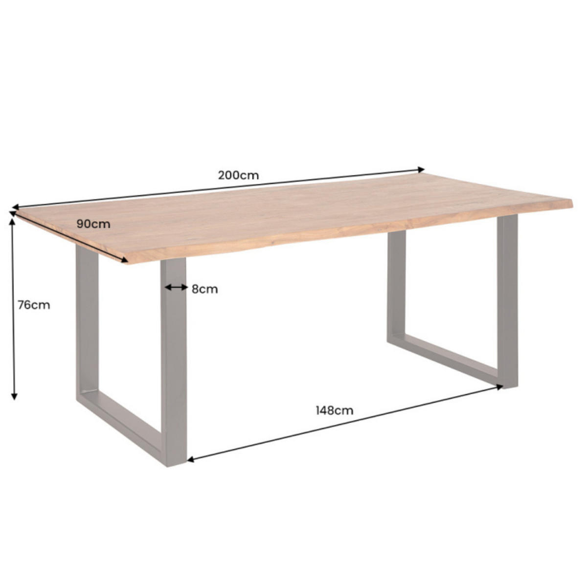 ESSTISCH MAMMUT Akazie 200cm - Schwarz/Braun, Holz/Metall (90/200/76cm) - riess-ambiente