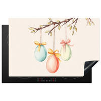 HERDABDECKPLATTE Osterkuchen - Schleife - Eier Ceranfeldabdeckung 80x52 cm - Creme, Kunststoff (80/52/0.2cm) - MuchoWow