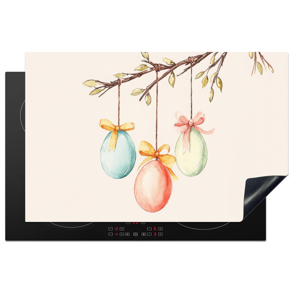 HERDABDECKPLATTE Osterkuchen - Schleife - Eier Ceranfeldabdeckung 80x52 cm - Creme, Kunststoff (80/52/0.2cm) - MuchoWow