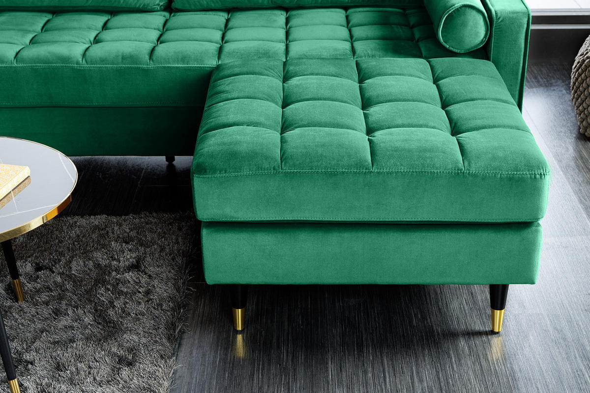 HOCKER COZY VELVET Samt Smaragdgrün 80 cm - Goldfarben/Schwarz, Holz/Textil (80/45/80cm) - riess-ambiente